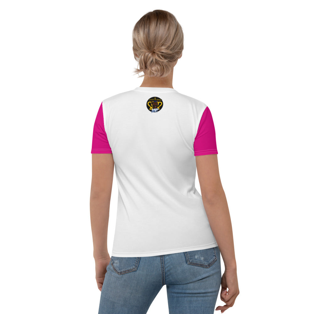 BW Drip Ladies Crew Neck T-Shirt-white pink