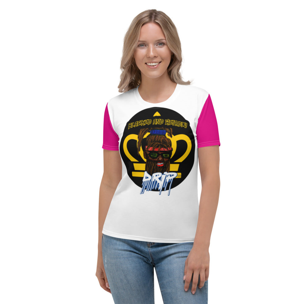 BW Drip Ladies Crew Neck T-Shirt-white pink