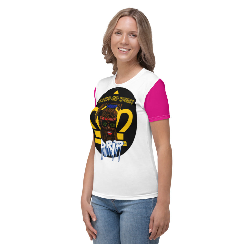 BW Drip Ladies Crew Neck T-Shirt-white pink